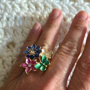 Floral Gold Multi-Color Flower And Butterfly Ring
